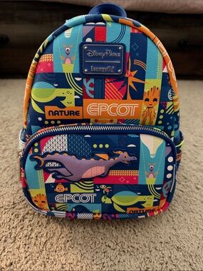 Loungefly EPCOT Mini Backpack - Blue, Orange, Yellow Multi